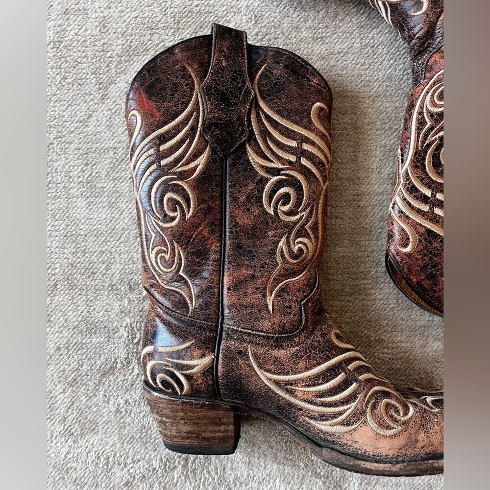 Circle G By Corral Women's L5002 Distressed Bone Embroidered Western Boot Brown - Picture 3 of 8